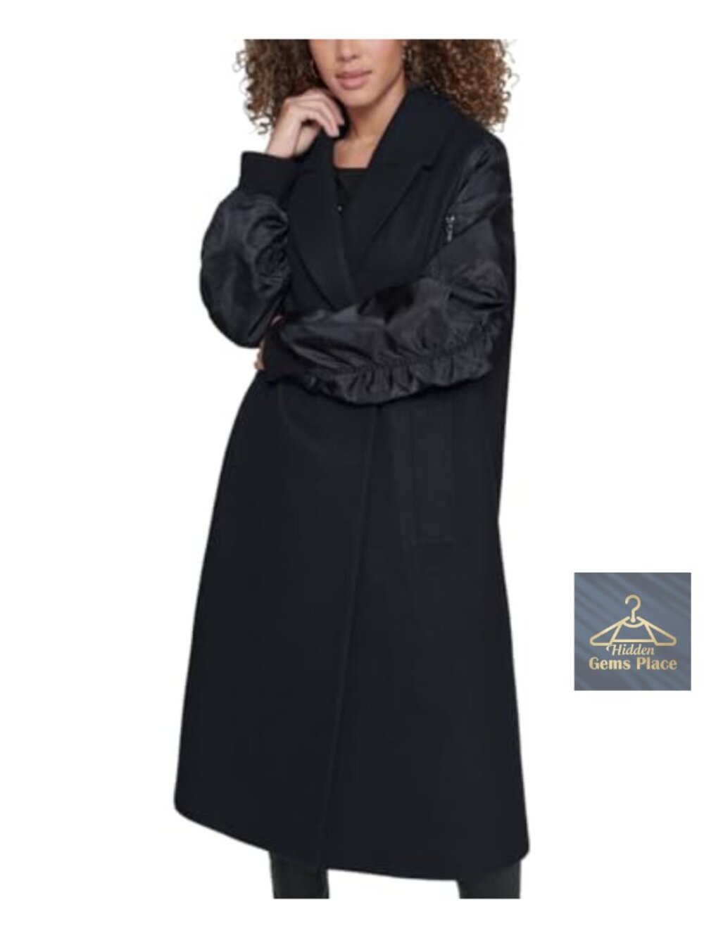 KARL LAGERFELD Women's Long Wool Blend Double Breasted Coat Jacket